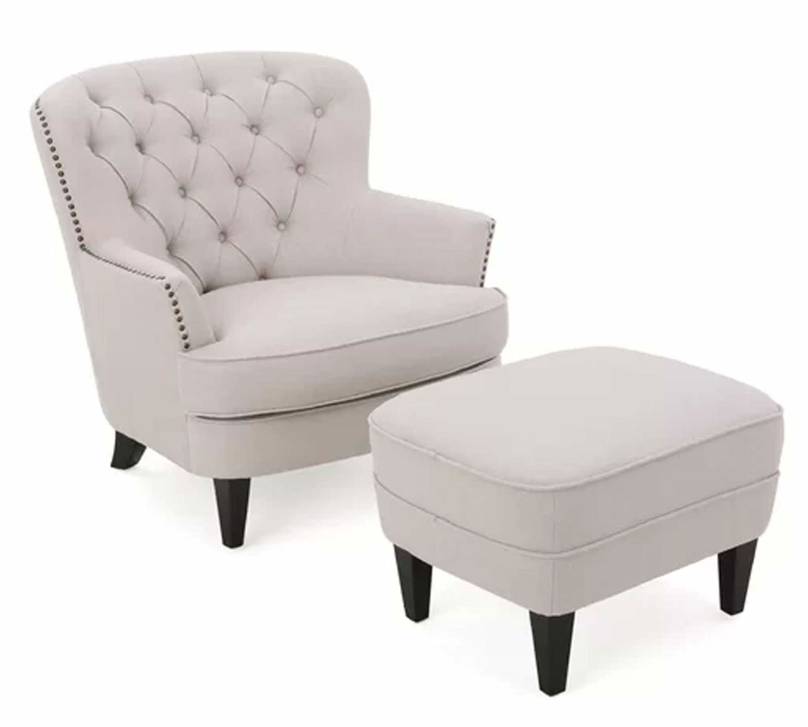 Lounge Chair with Ottoman in Wooden Legs -