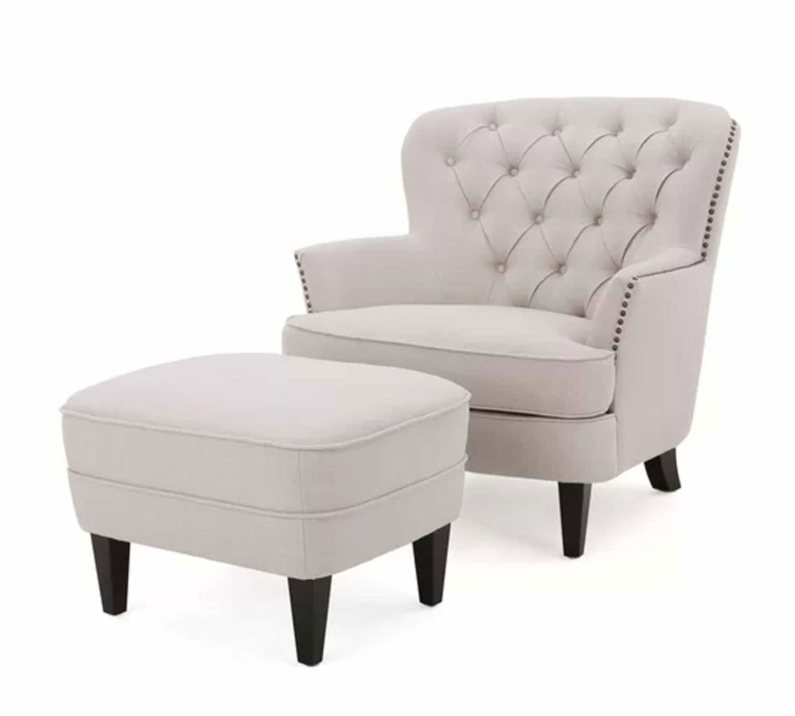 Lounge Chair with Ottoman in Wooden Legs -