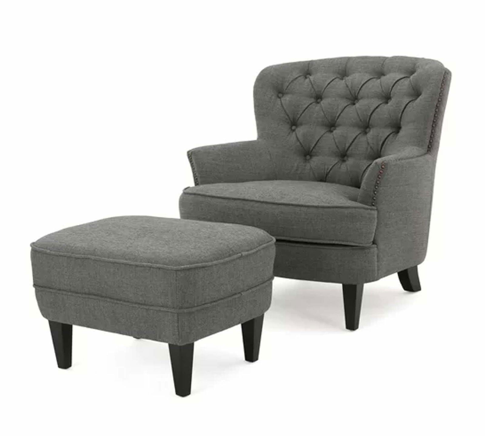 Lounge Chair with Ottoman in Wooden Legs -