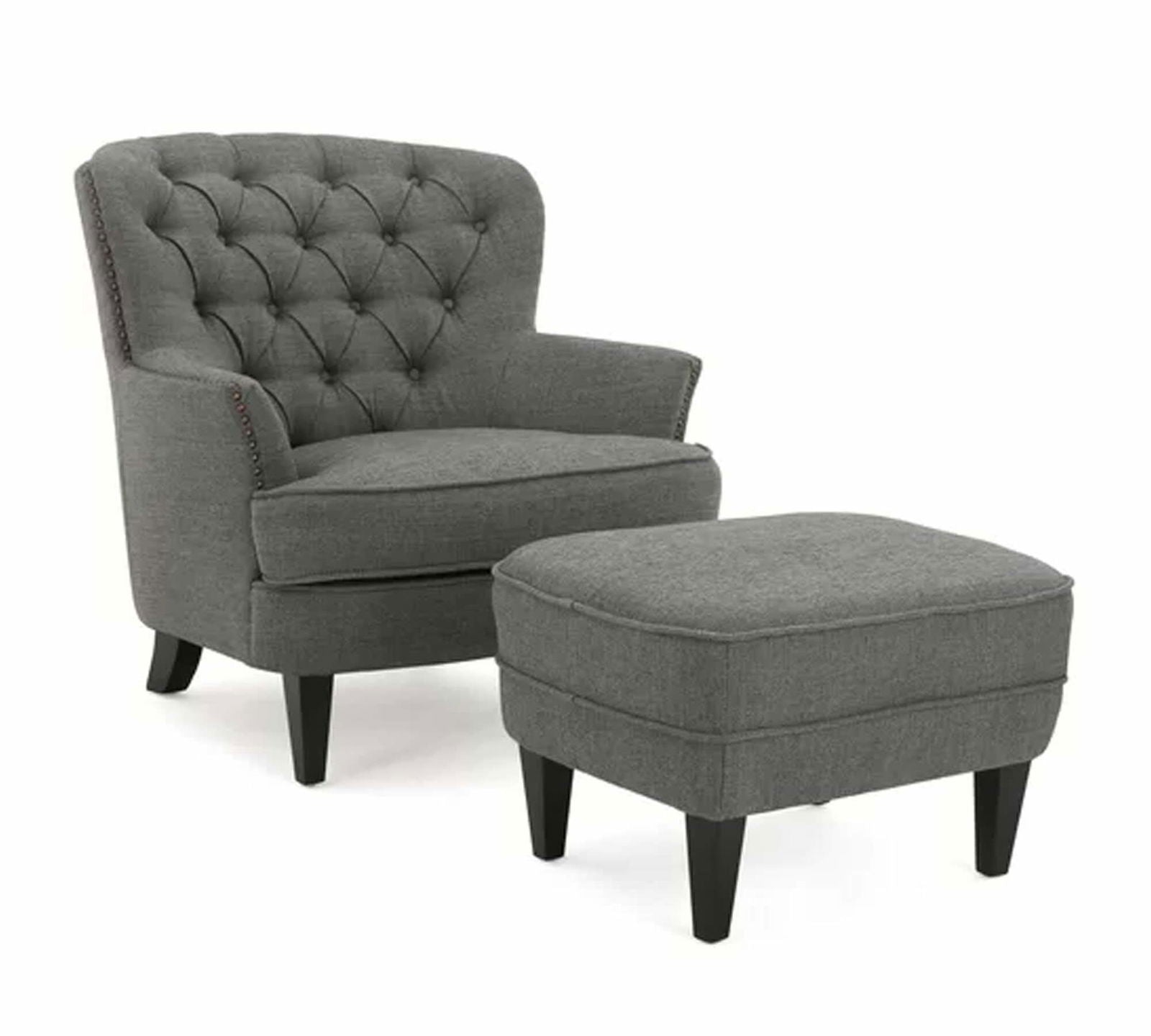 Lounge Chair with Ottoman in Wooden Legs -