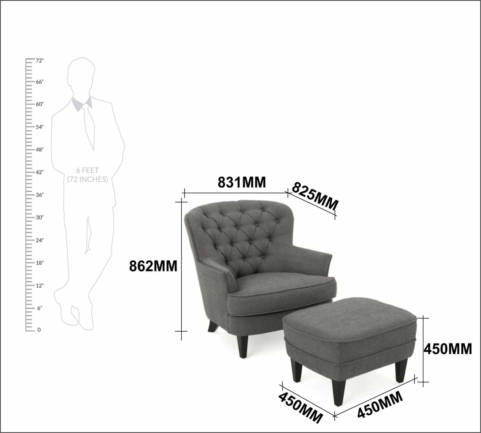 Lounge Chair with Ottoman in Wooden Legs -