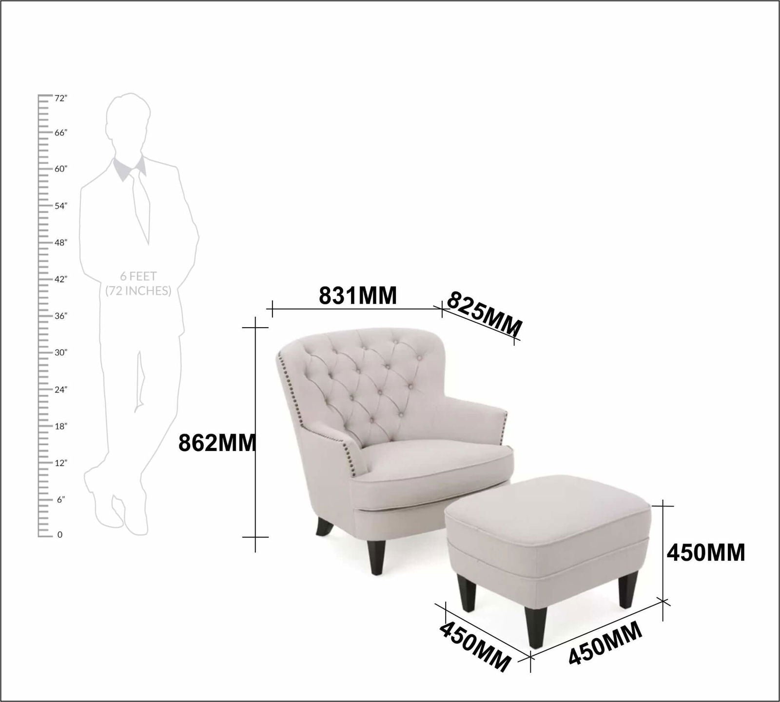 Lounge Chair with Ottoman in Wooden Legs -