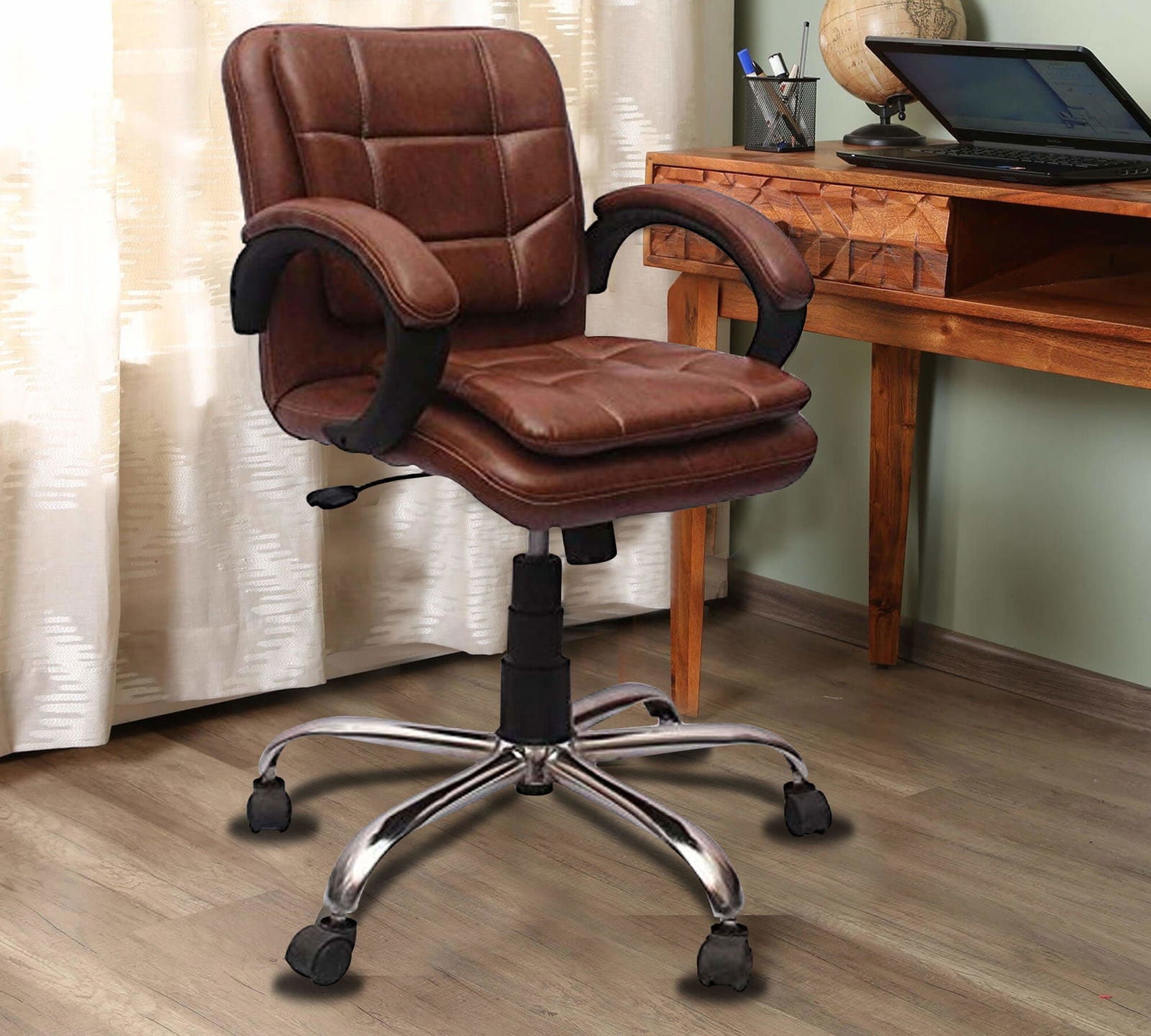 Low Back Office Executive Chair with Metal Chrome Base -