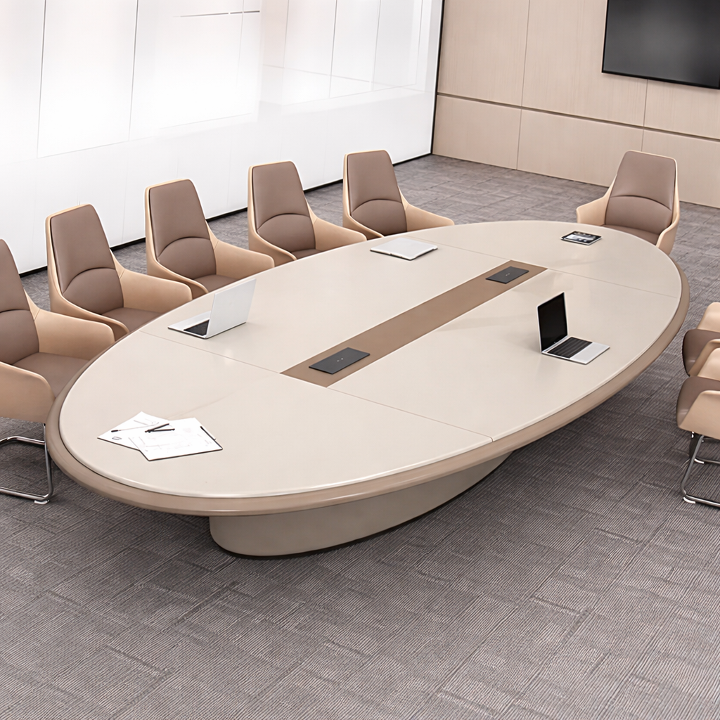Luxury Oval Conference Table with Cable Management Panel, Modern Executive Boardroom Meeting Table, Premium Contemporary Office Conference Desk