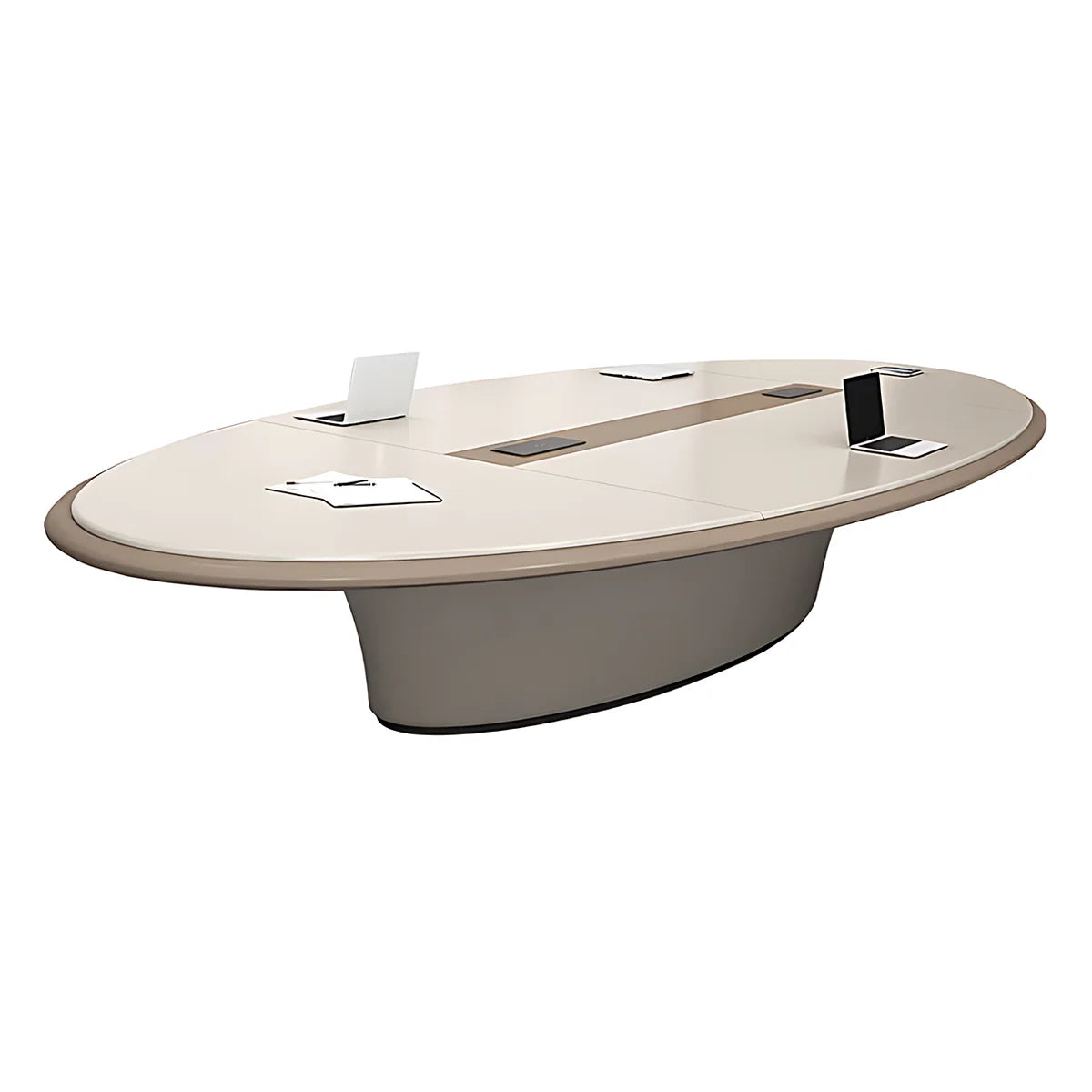 Luxury Oval Conference Table with Cable Management Panel, Modern Executive Boardroom Meeting Table, Premium Contemporary Office Conference Desk