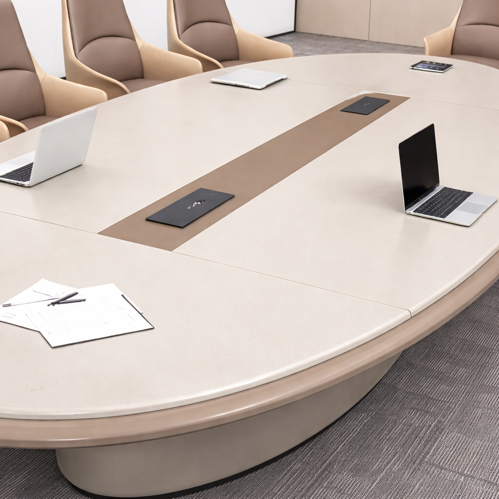Luxury Oval Conference Table with Cable Management Panel, Modern Executive Boardroom Meeting Table, Premium Contemporary Office Conference Desk