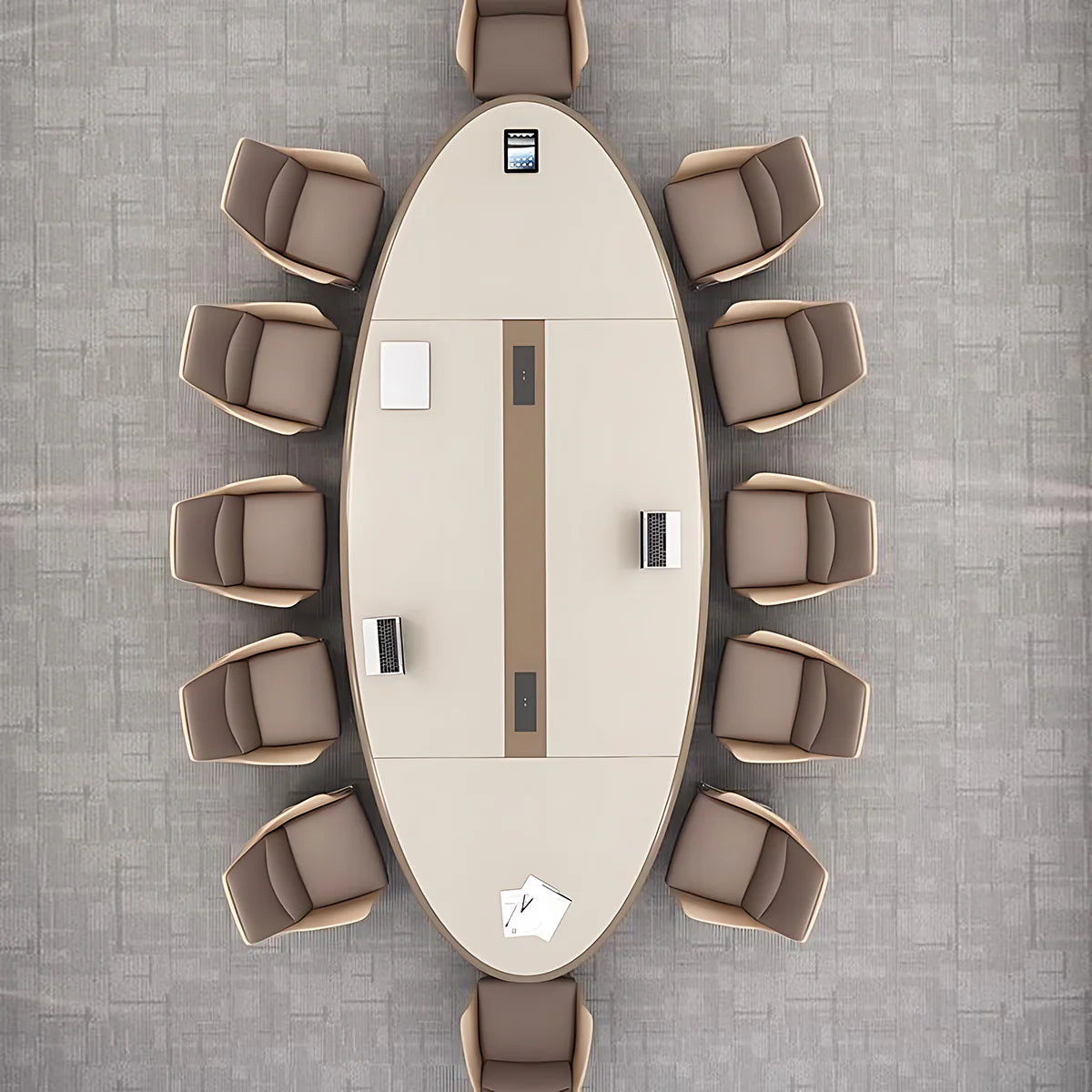 Luxury Oval Conference Table with Cable Management Panel, Modern Executive Boardroom Meeting Table, Premium Contemporary Office Conference Desk