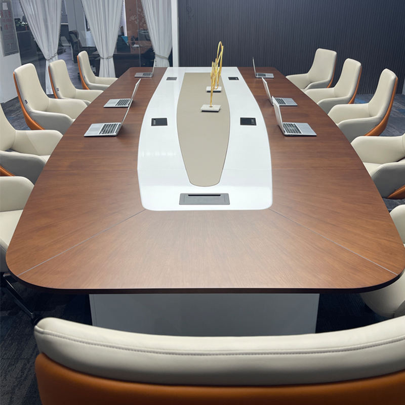 Premium Oval Conference Meeting Table with Integrated Wire Manager, Wooden Finish Top, White Base – Modern Boardroom and Executive Office Table