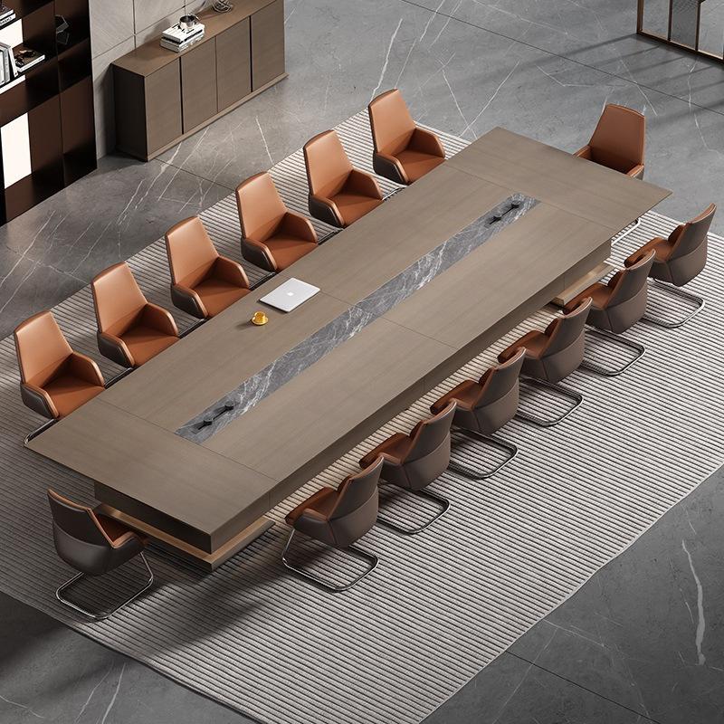 Premium Conference Table for Office and Modern Boardroom Meeting Table with Marble Inlay Center Strip for Office