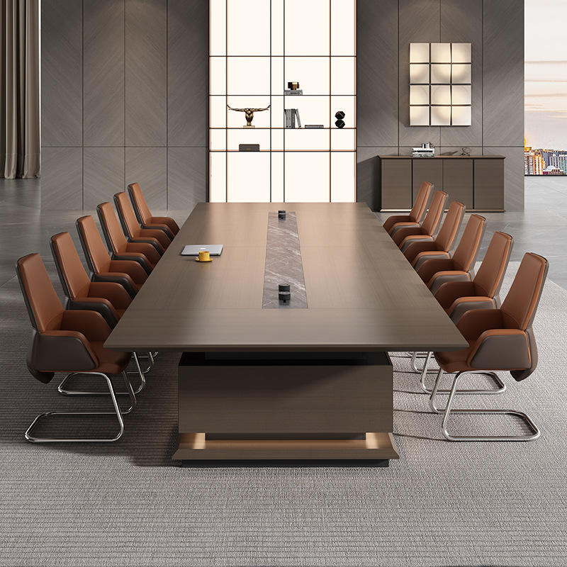 Premium Conference Table for Office and Modern Boardroom Meeting Table with Marble Inlay Center Strip for Office