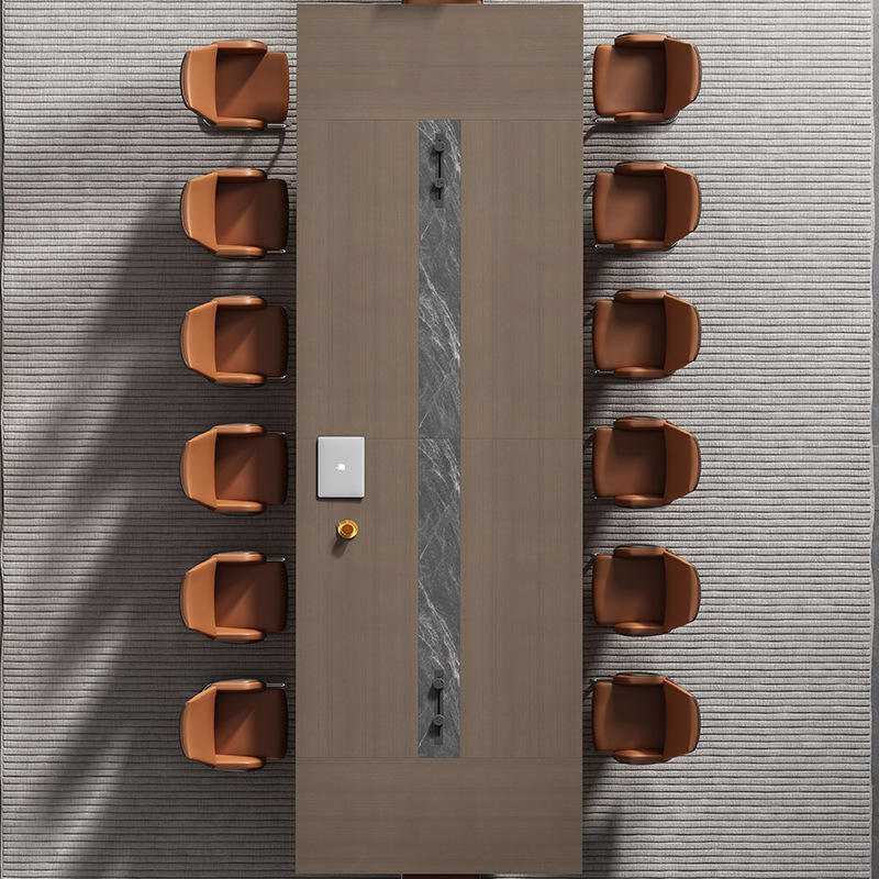 Premium Conference Table for Office and Modern Boardroom Meeting Table with Marble Inlay Center Strip for Office