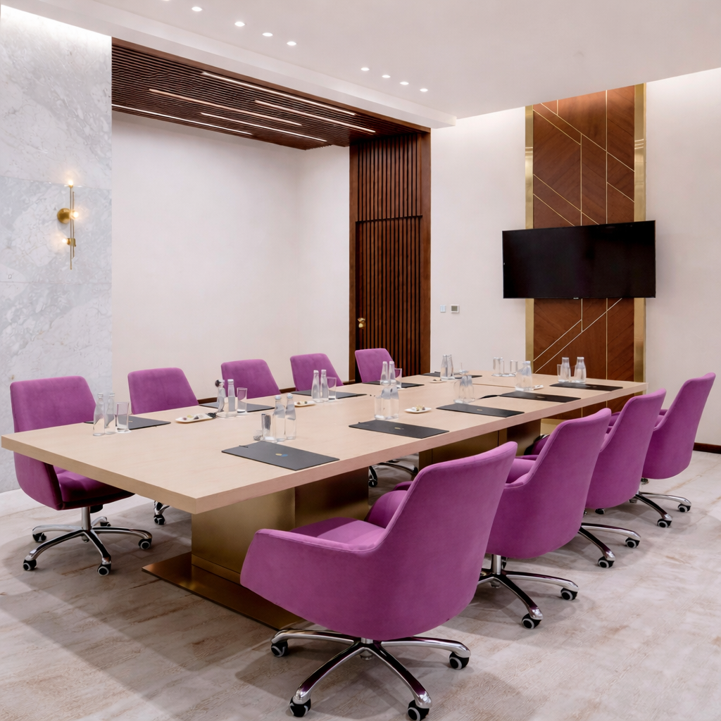 Premium Modern Wooden Conference Table with Metal Base, Luxury Boardroom Meeting Table for Large Rectangular Office Meeting Desk