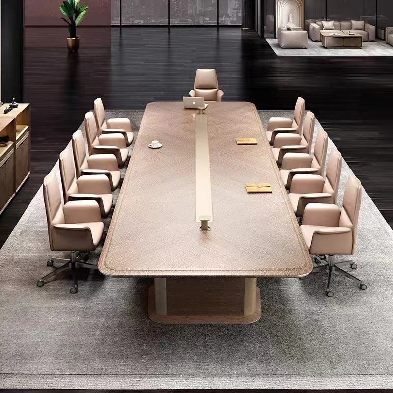 Luxury Executive Boardroom Meeting Table with Textured Wood Finish, Wire Manager and Premium Base – Modern Conference Table for Corporate Office Spaces