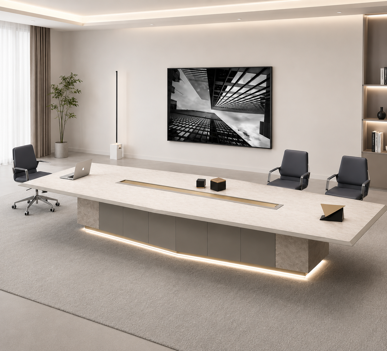 Executive Boardroom Conference Table for Corporate Offices Large Meeting Room Table with Integrated Cable Management for Leadership Meetings and Team Discussions