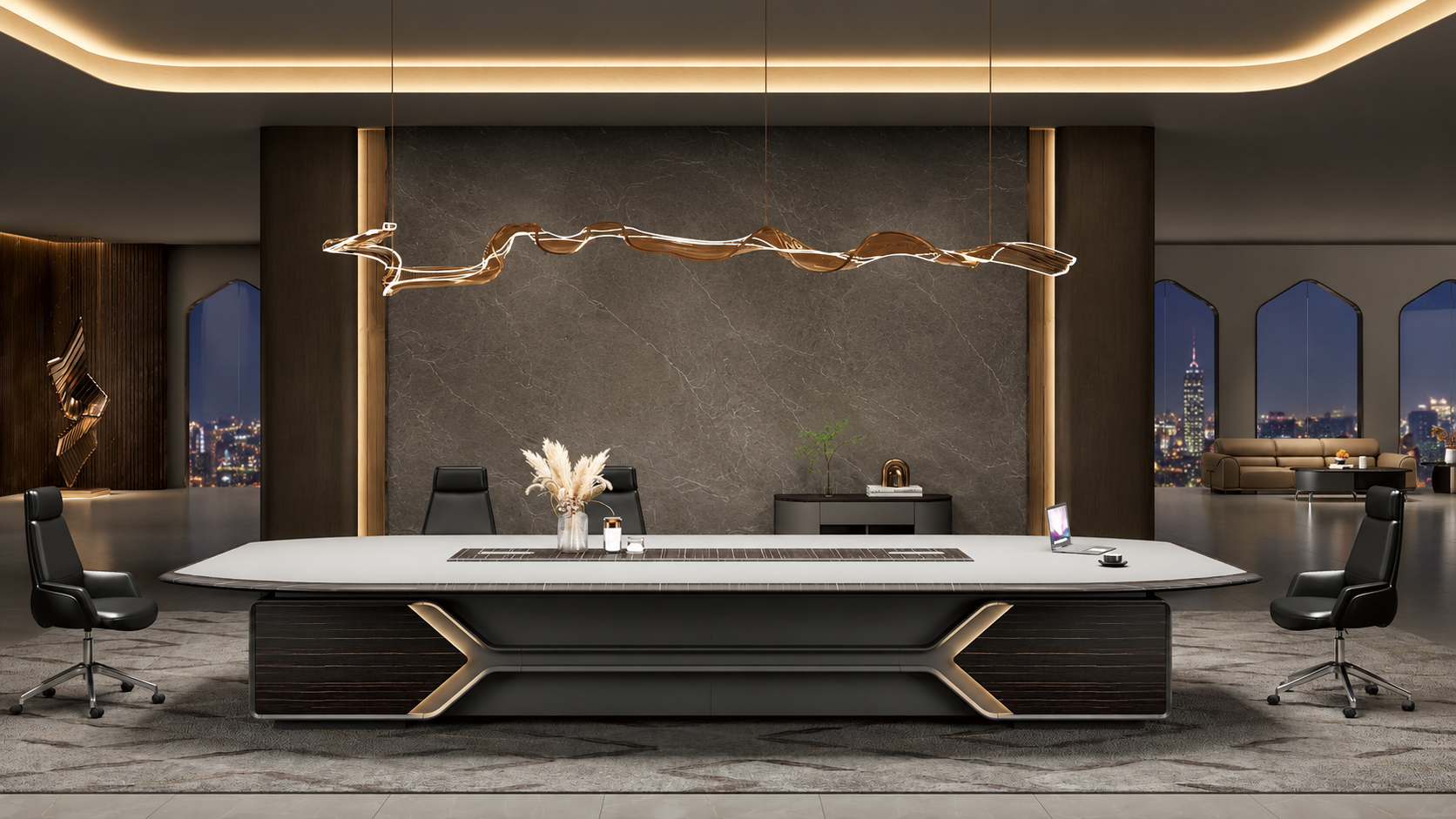 Executive Boardroom Conference Table for Corporate Meeting Rooms, Premium Modern Office Conference Desk with Integrated Cable Management