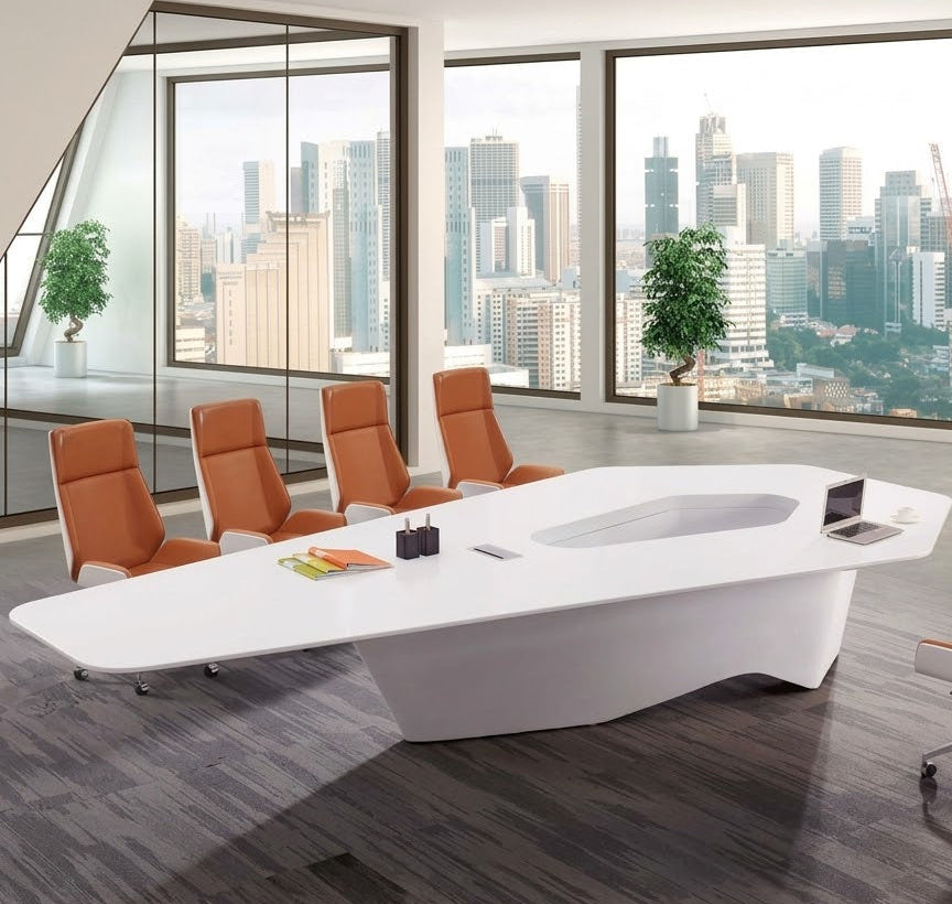 Luxury Executive Conference Table for Modern Boardrooms, Large Office Meeting Table with Contemporary Open Center Design and Team Collaboration Space