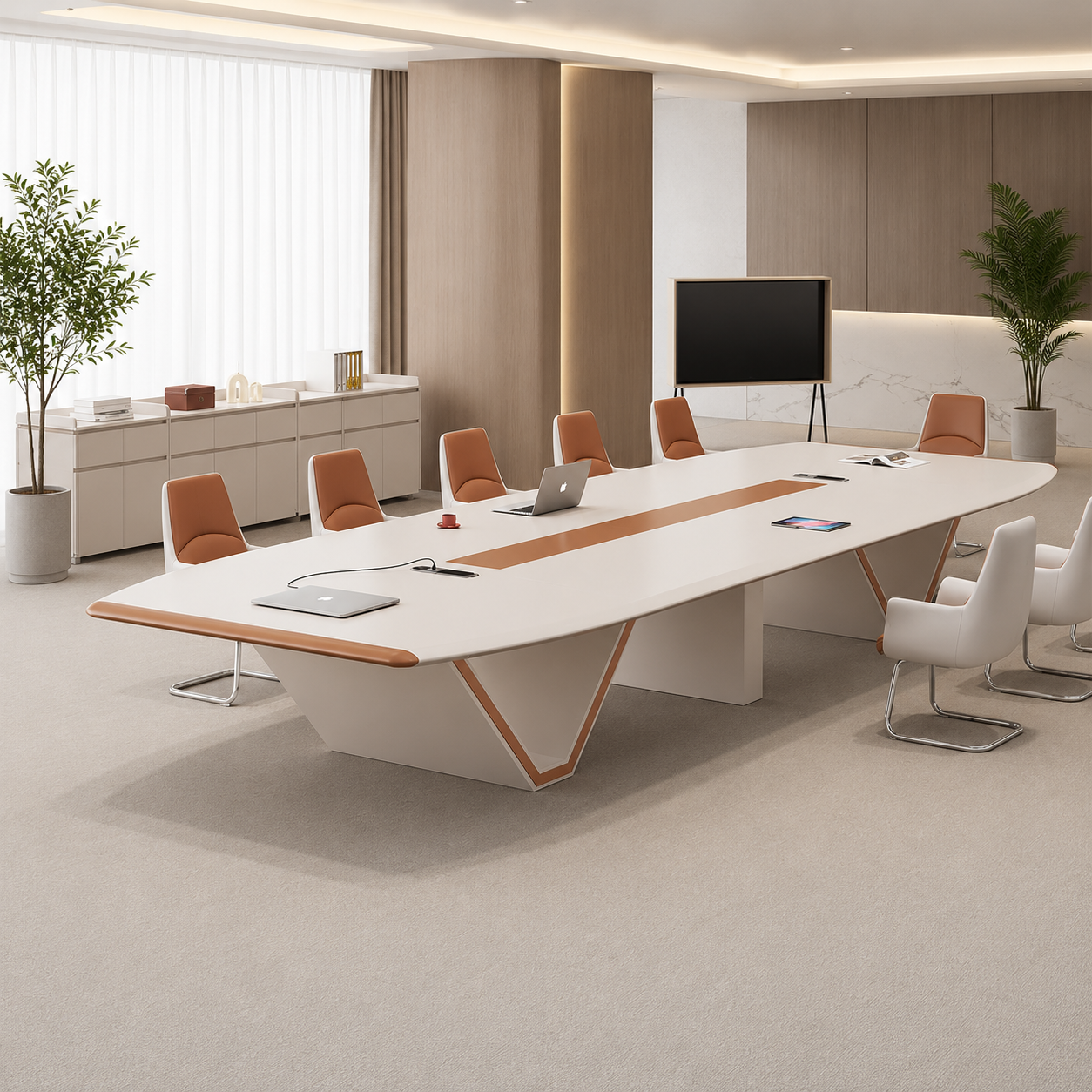 Luxury Executive Conference Table for Corporate Boardroom Meetings Large Office Meeting Table with Integrated Power Access for Leadership