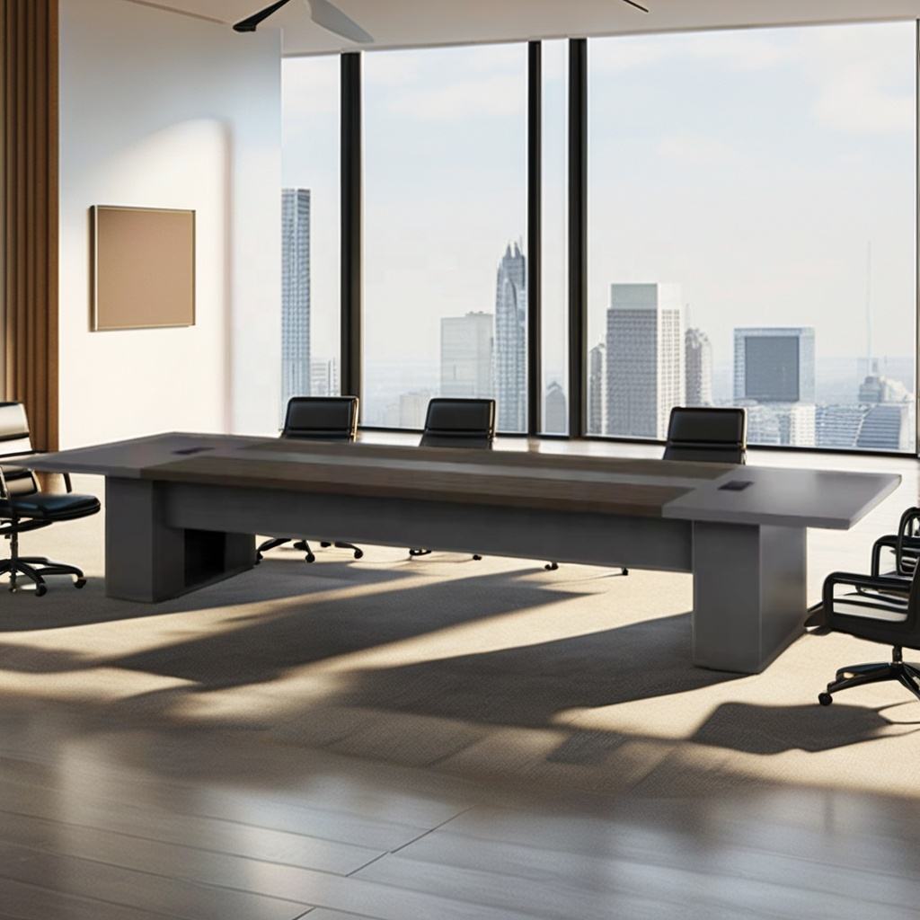 Premium Executive Conference Table for Boardroom Meetings, Large Modern Office Meeting Desk with Cable Management