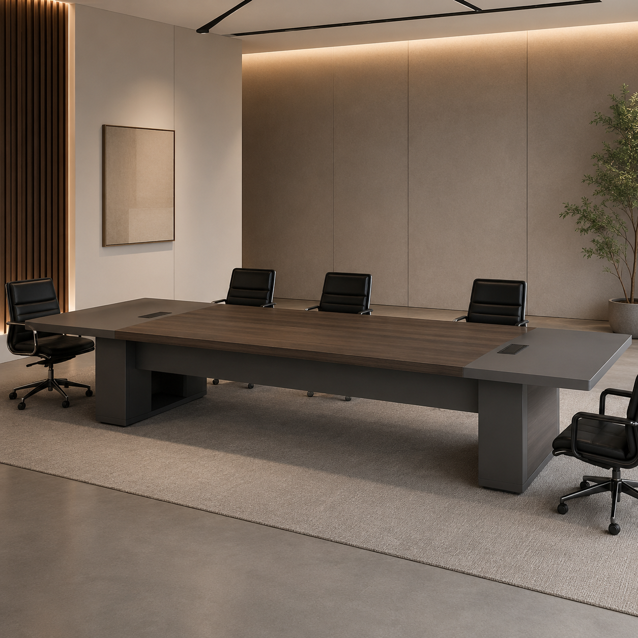 Premium Executive Conference Table for Boardroom Meetings, Large Modern Office Meeting Desk with Cable Management
