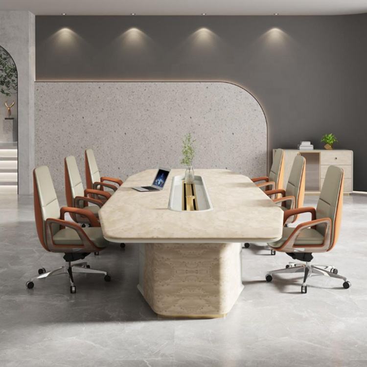 Luxury Executive Conference Table for Large Boardroom Meetings, Premium Modern Office Meeting Desk with Integrated