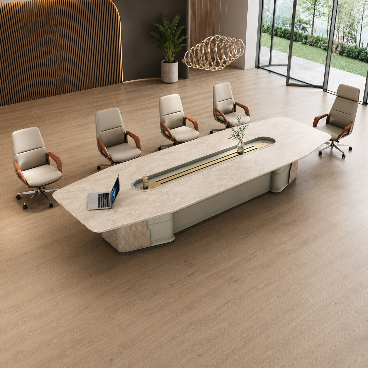 Luxury Executive Conference Table for Large Boardroom Meetings, Premium Modern Office Meeting Desk with Integrated