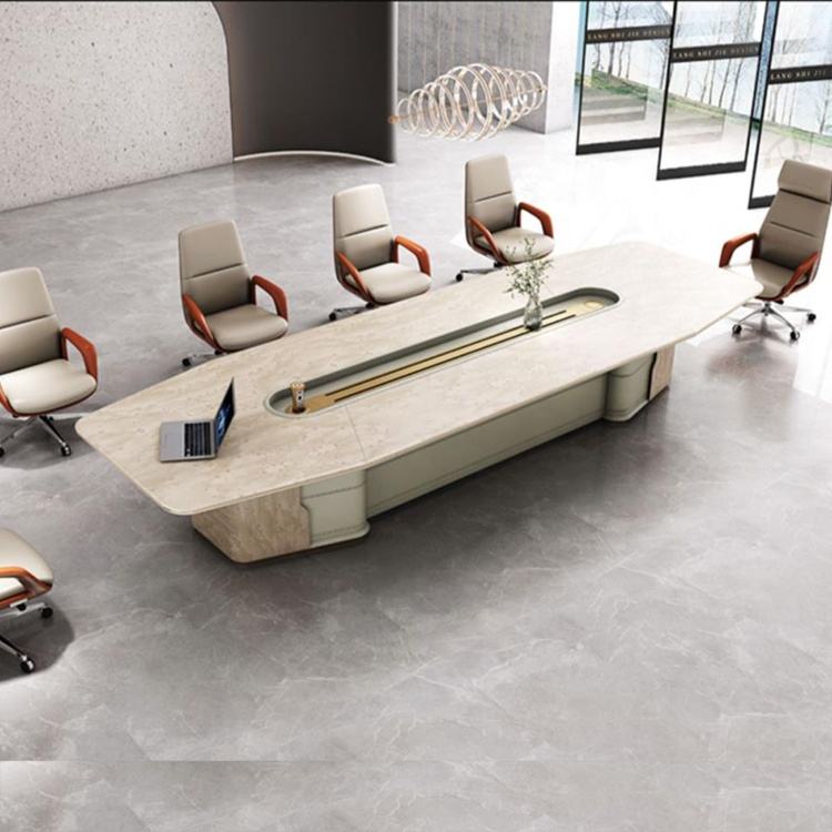 Luxury Executive Conference Table for Large Boardroom Meetings, Premium Modern Office Meeting Desk with Integrated