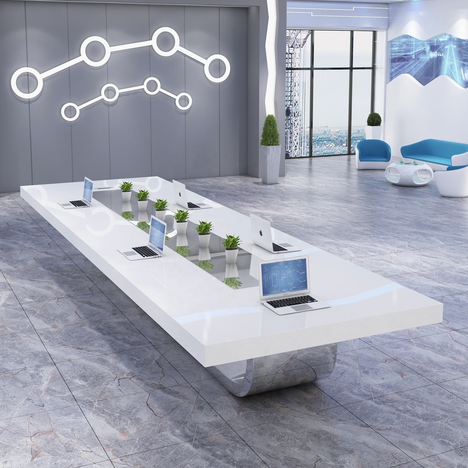 Luxury Futuristic Executive Conference Table for Modern Boardrooms, Large Corporate Meeting Room Table with Collaborative Workspace Design