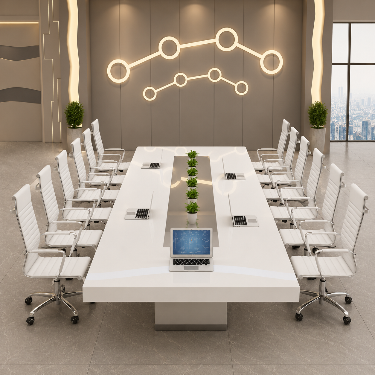 Luxury Futuristic Executive Conference Table for Modern Boardrooms, Large Corporate Meeting Room Table with Collaborative Workspace Design