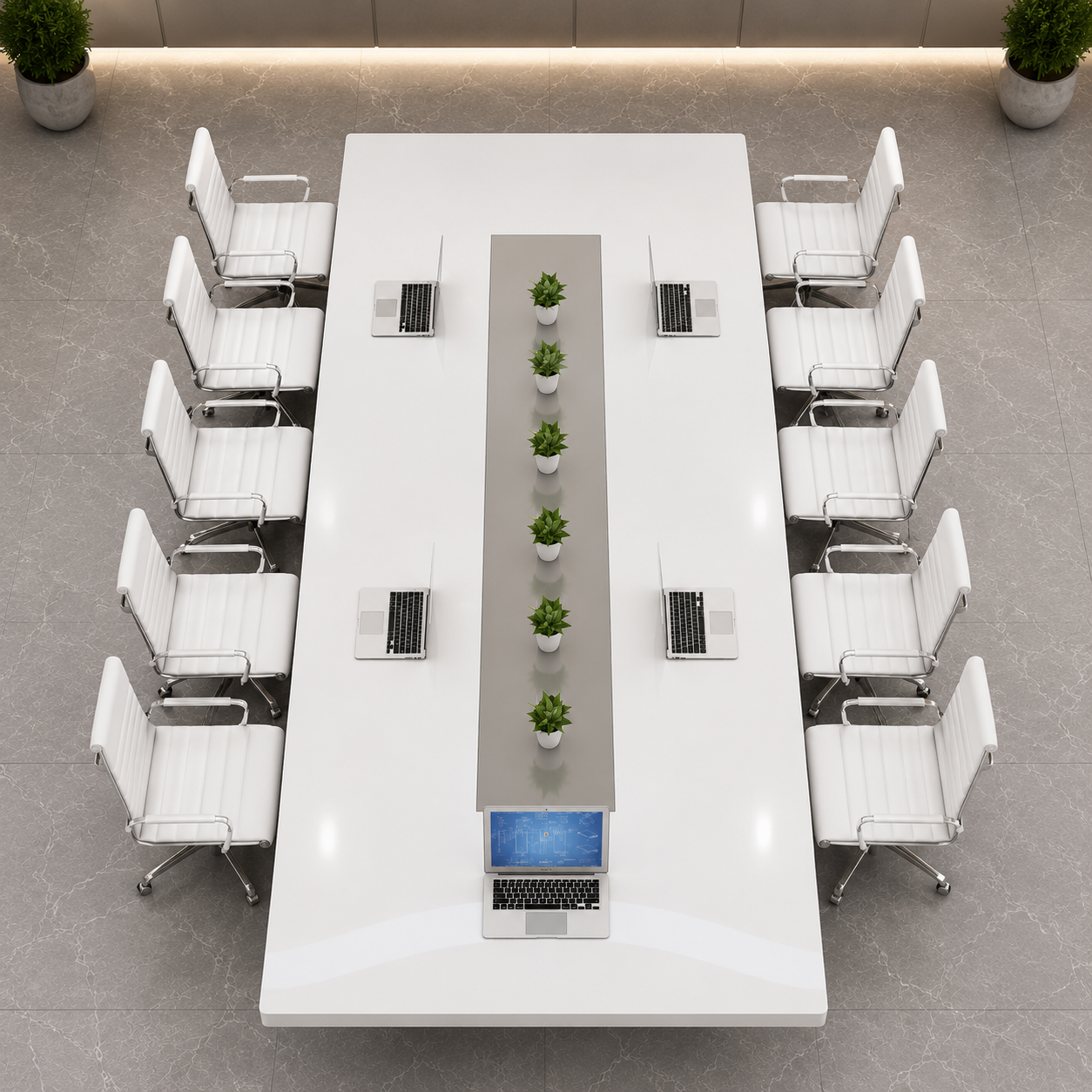 Luxury Futuristic Executive Conference Table for Modern Boardrooms, Large Corporate Meeting Room Table with Collaborative Workspace Design