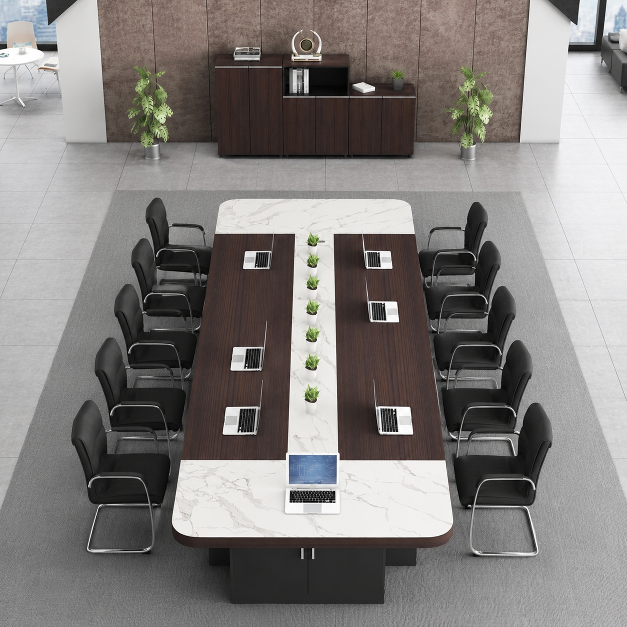 Executive Conference Table for Boardroom Meetings, Large Office Meeting Table with Storage Unit, Modern Corporate Conference Desk India