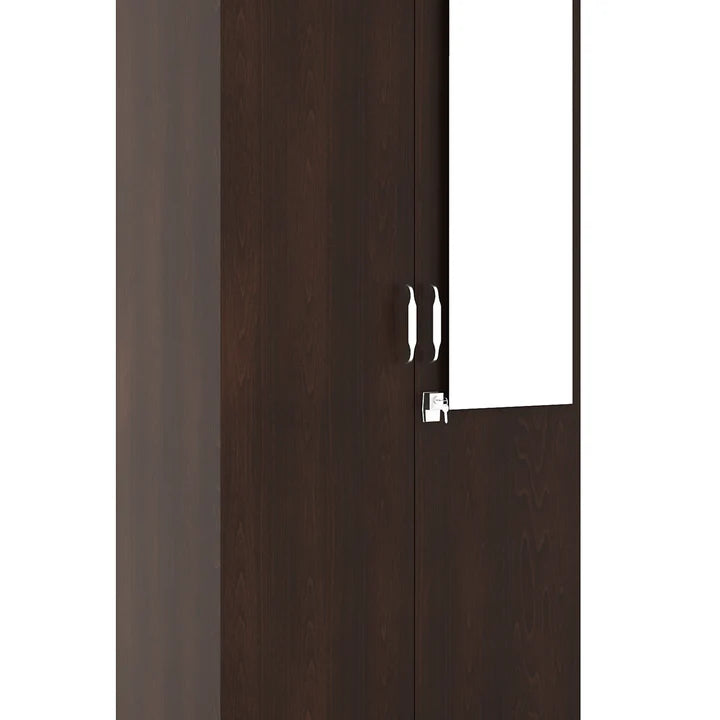 Wooden Wardrobe In 2 Doors with Mirror – Clean Design with Lock and Open Shelves