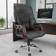 Luxury Boss Chair with High Back Leatherette Design and Stylish Chrome Base and Wooden Handle