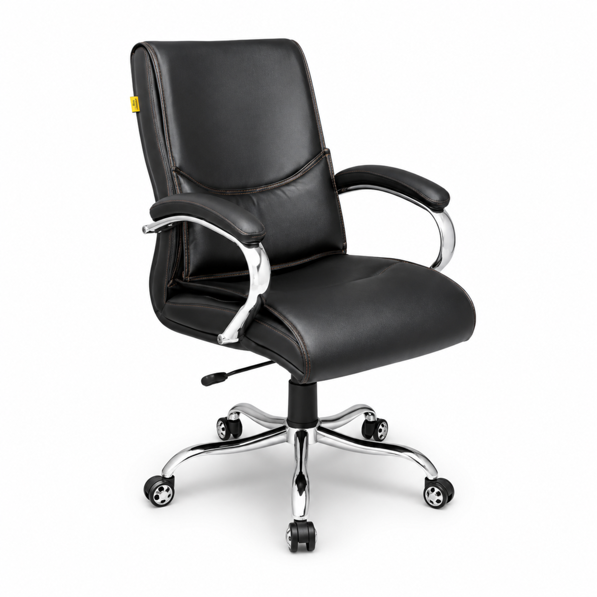 Executive Mid-Back Office Chair with Ergonomic Support, PU Leather Upholstery, Height Adjustment, Tilt Mechanism, Chrome Armrests & Base, 360° Swivel for Office