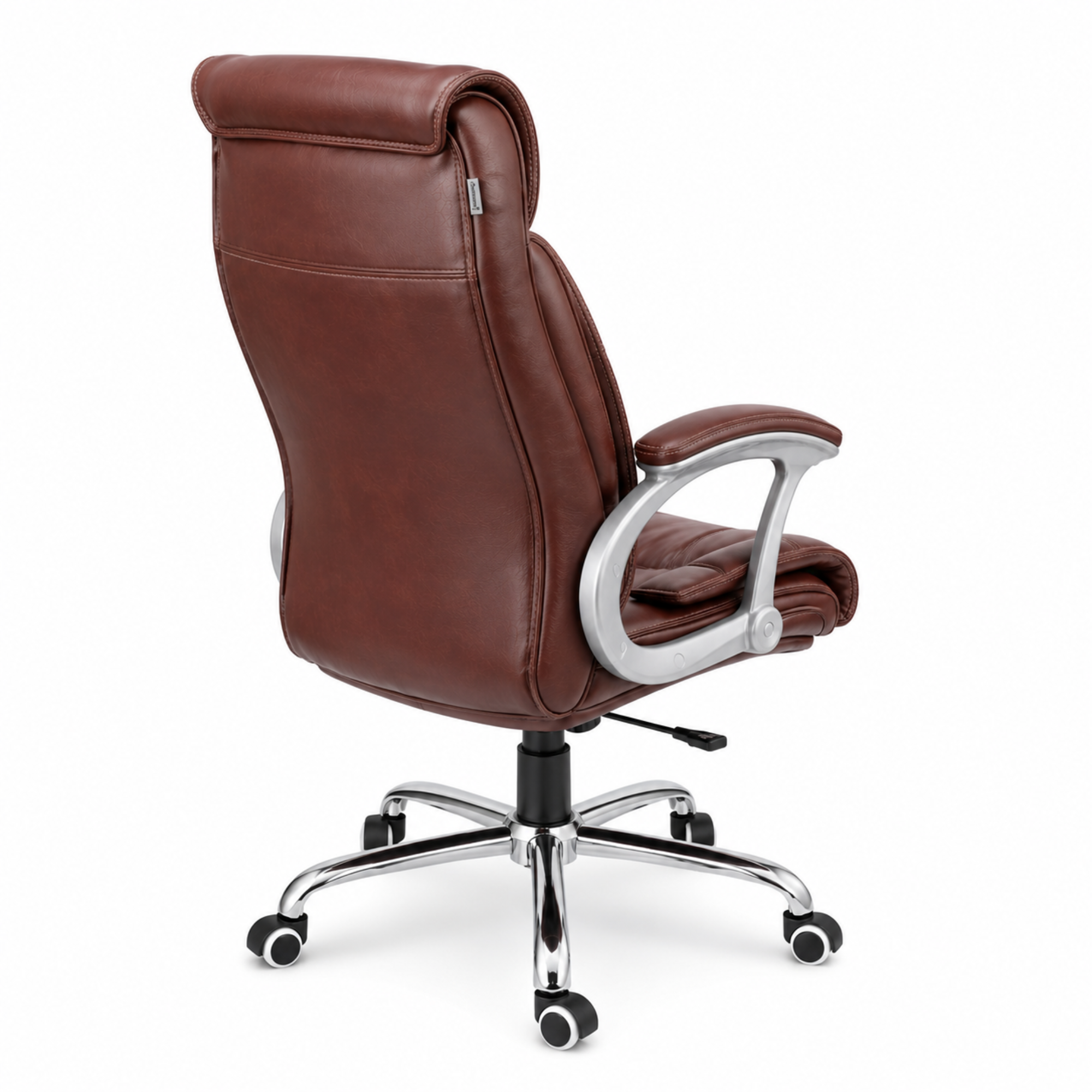High Back Executive Chair with Leatherette Upholstery, Metal Chrome Frame and Powder Finish