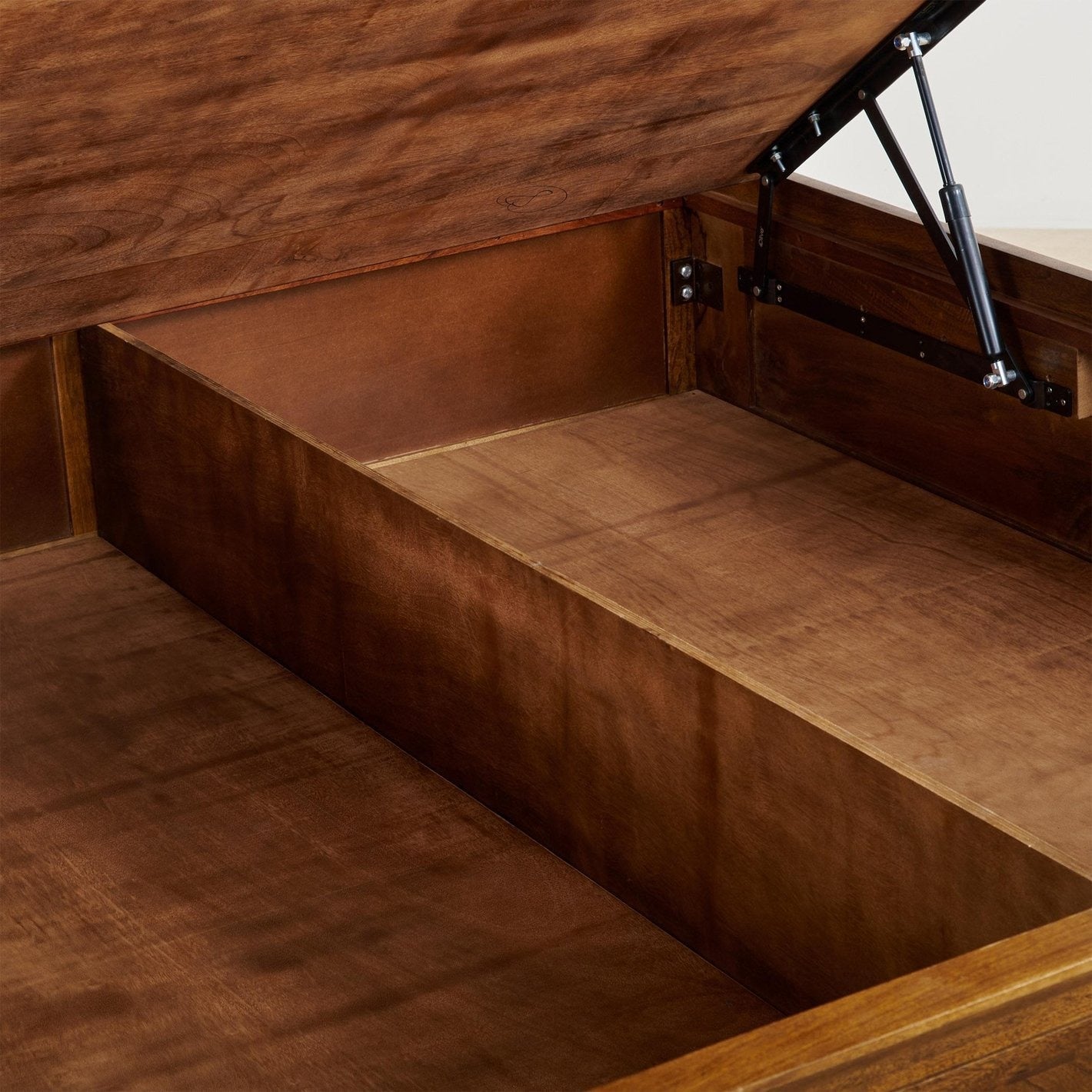 Mango Wood Queen Bed with Hydraulic Storage - Brown -