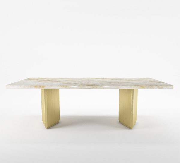 Marble Top Dining Table with Wooden Frame Base -