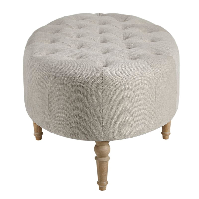 Ottoman in Fabric Upholstery & Wooden Base