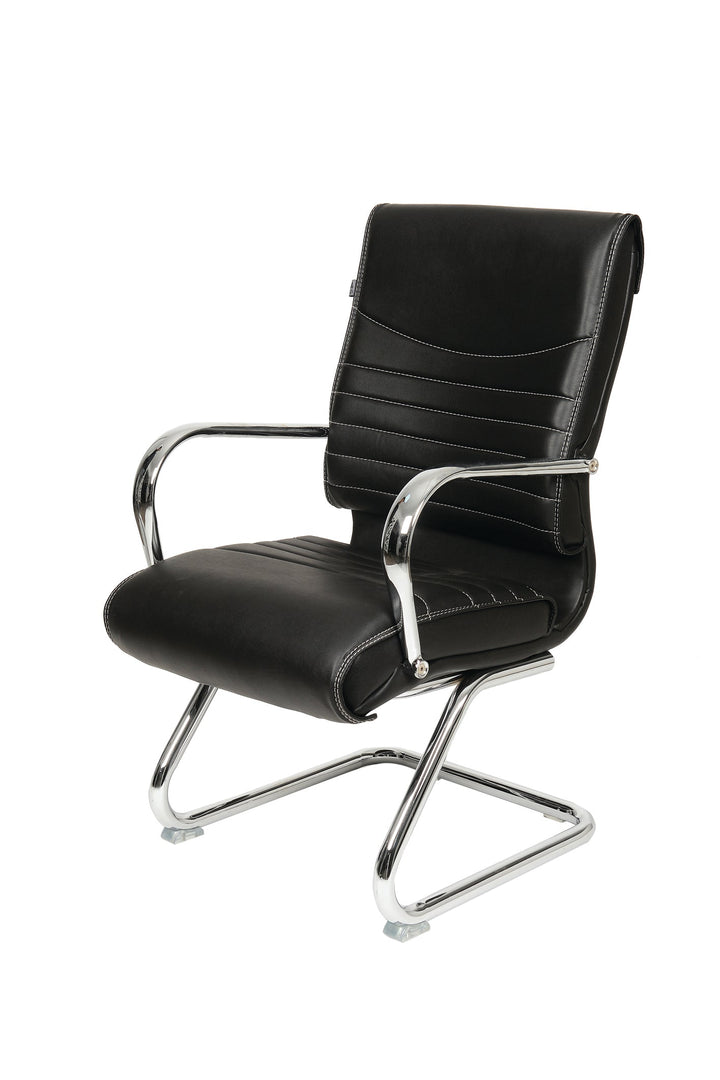 Medium Back Visitor Office Chair Seat & Back Leatherette with Chrome Base -