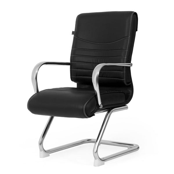 Medium Back Visitor Office Chair Seat & Back Leatherette with Chrome Base -