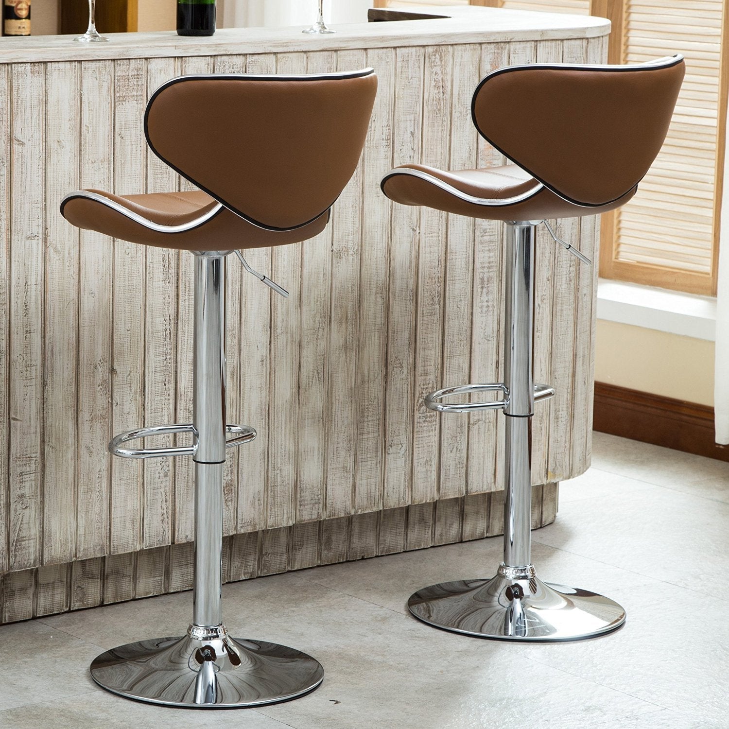 Metal Bar Stools With Chrome Base Leatherette -
