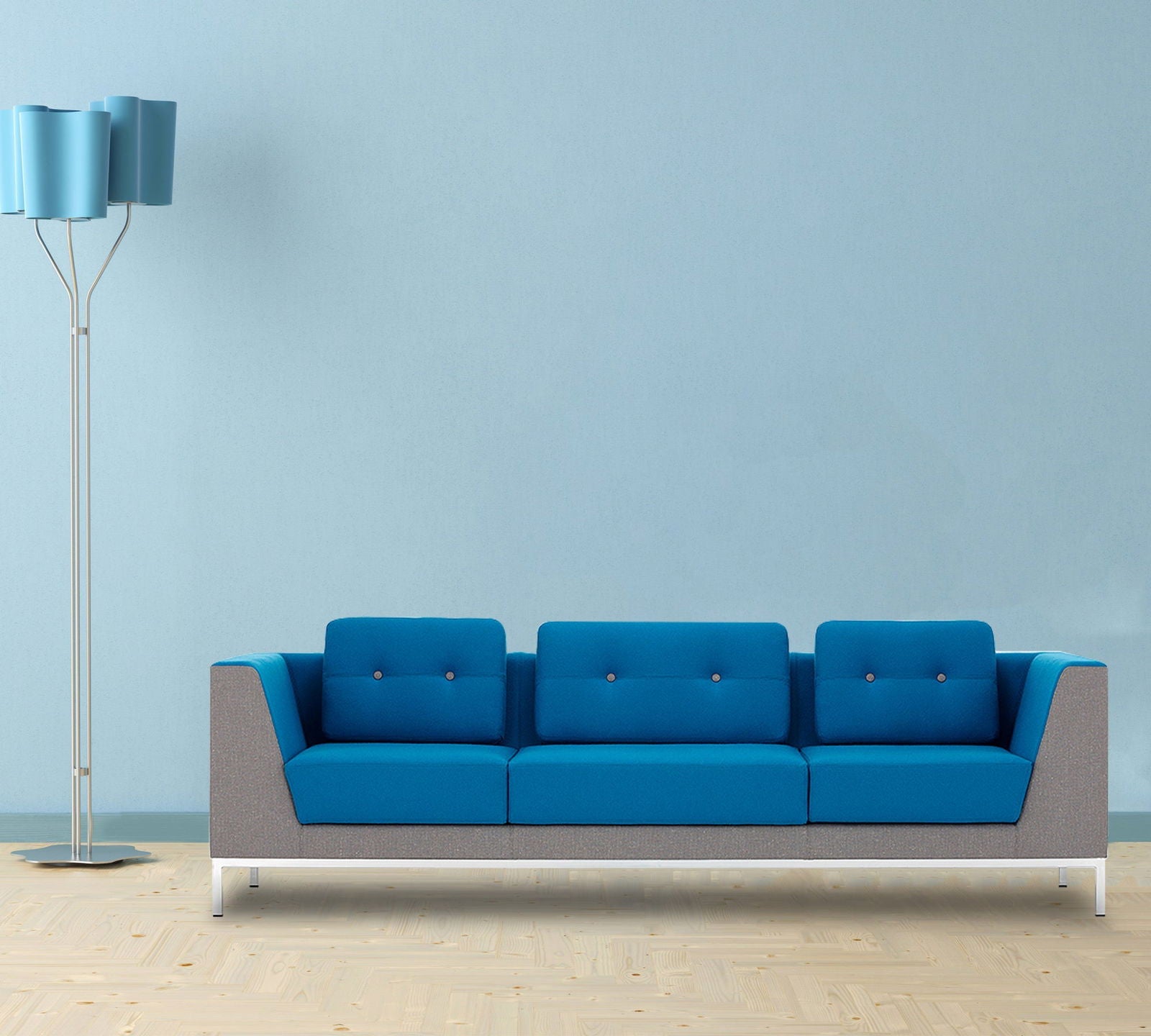 Metal Chrome Base Cushioned Fabric Sofa -
