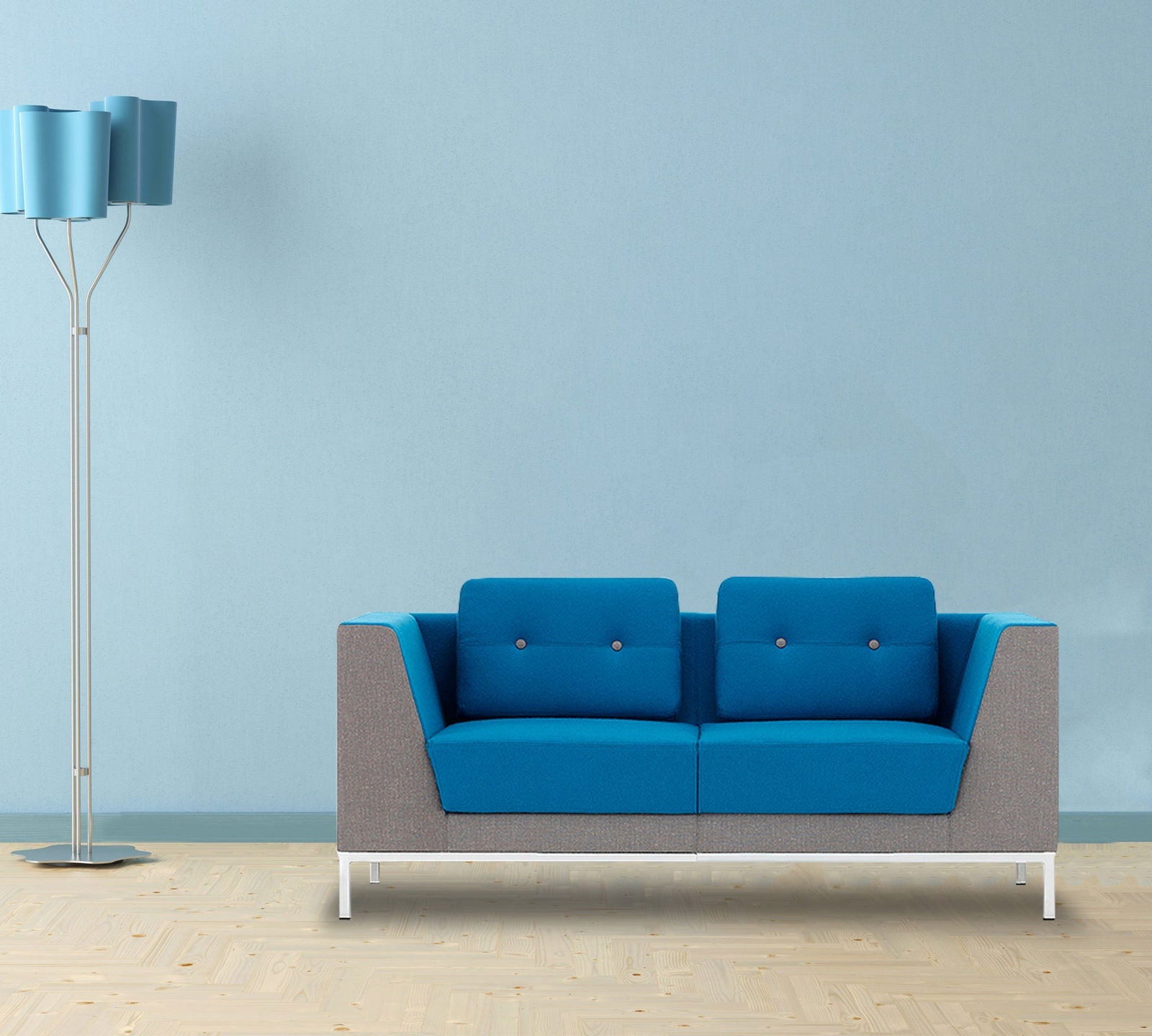 Metal Chrome Base Cushioned Fabric Sofa -