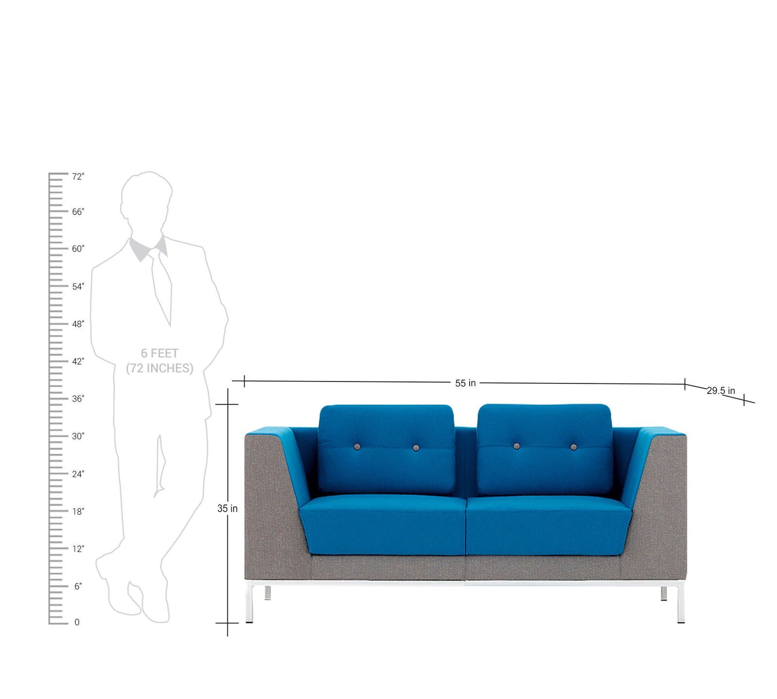 Metal Chrome Base Cushioned Fabric Sofa -