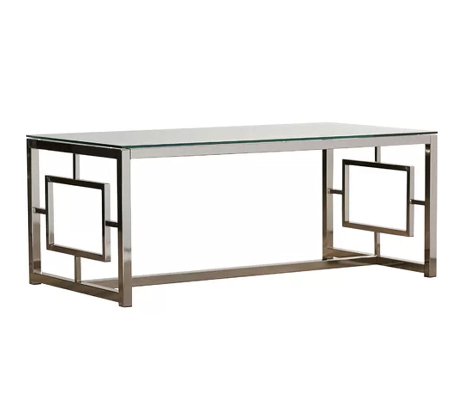 Metal Chrome Base Glass Top Center Table -
