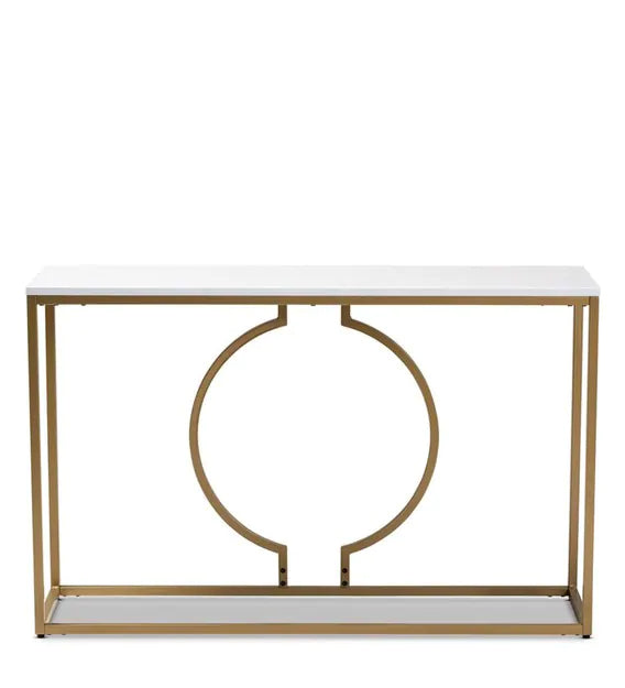Metal Frame Base Console Table with Marble Top - Golden Finish -