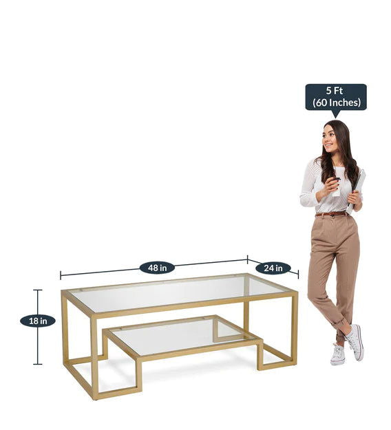 Metal Frame Base Glass Center Coffee Table -