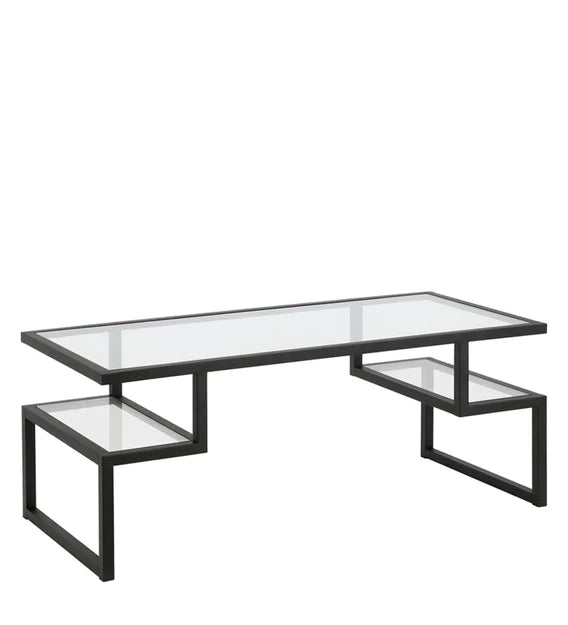 Metal Frame Base Glass Center Coffee Table - Black -
