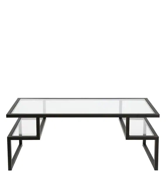 Metal Frame Base Glass Center Coffee Table - Black -