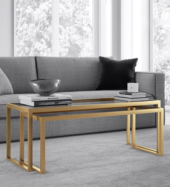 Metal Frame Base Glass Center Table - Set of 2 Nest Table -