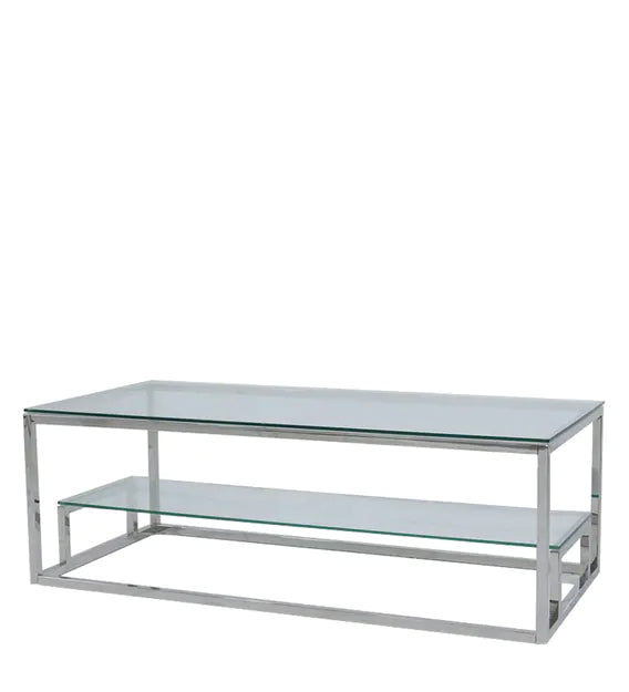 Metal Frame Base Glass Top Coffee Table -